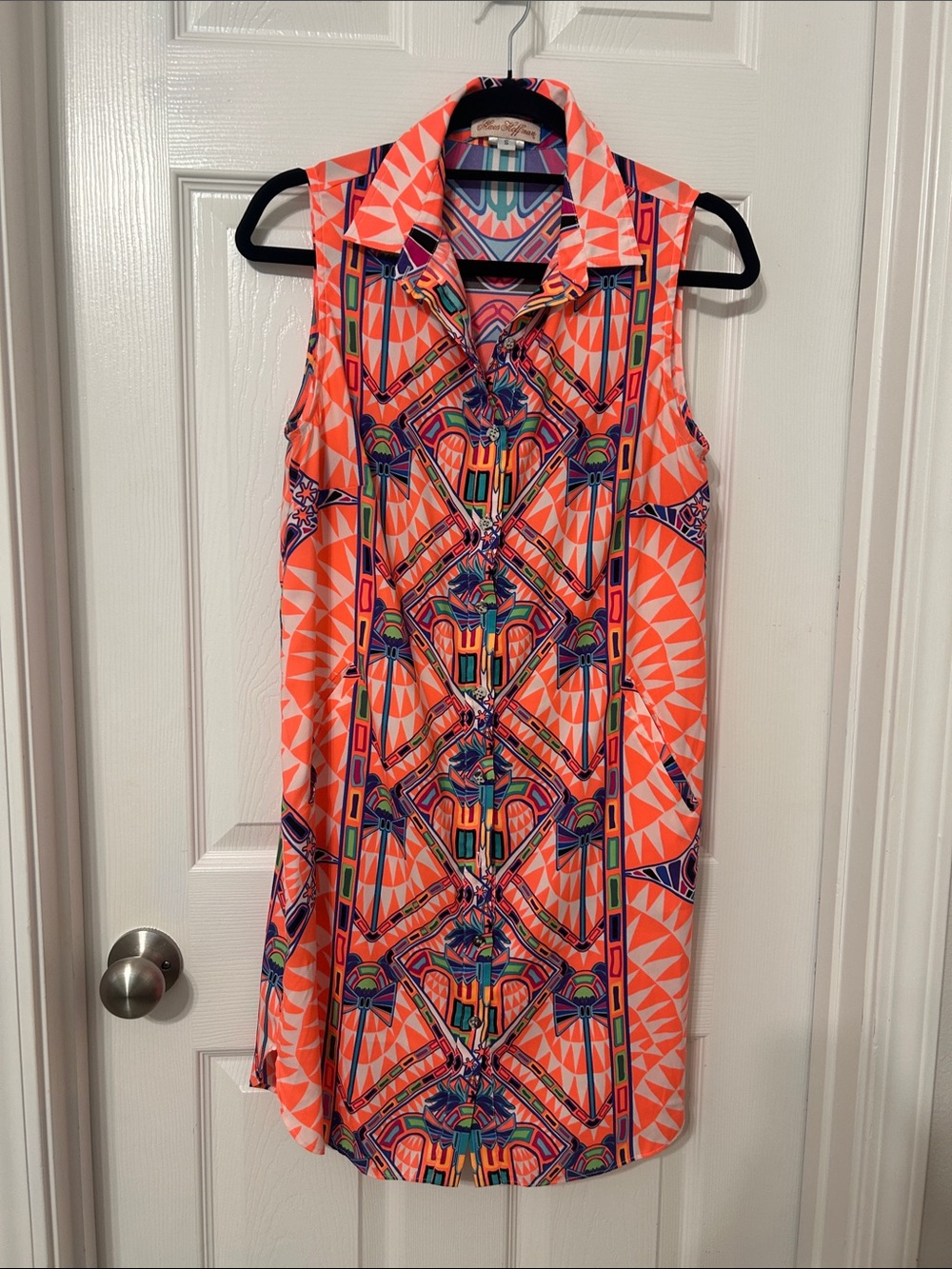 Mara Hoffman Neon Coral & Purple Geo-Print Sleeveless Robe